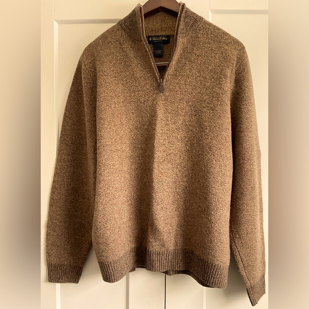 Brooks Brothers 100% Lambswool Quarter Zip Men's Brown Sweater Size Large